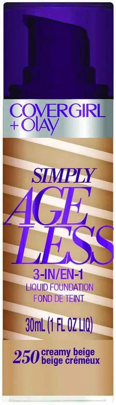 COVERGIRL + OLAY Simply Ageless 3-in-1 Liquid Foundation, 250 Creamy Beige, 1 oz (Pack of 4)