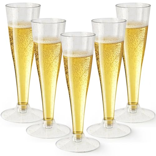 40 Pack Silver Rim Champagne Flutes Plastic Wine Glasses Disposable, Silver Rim Mimosa Glasses Party Supplies for Holiday Engagement Wedding Birthday New Years Eve Xmas