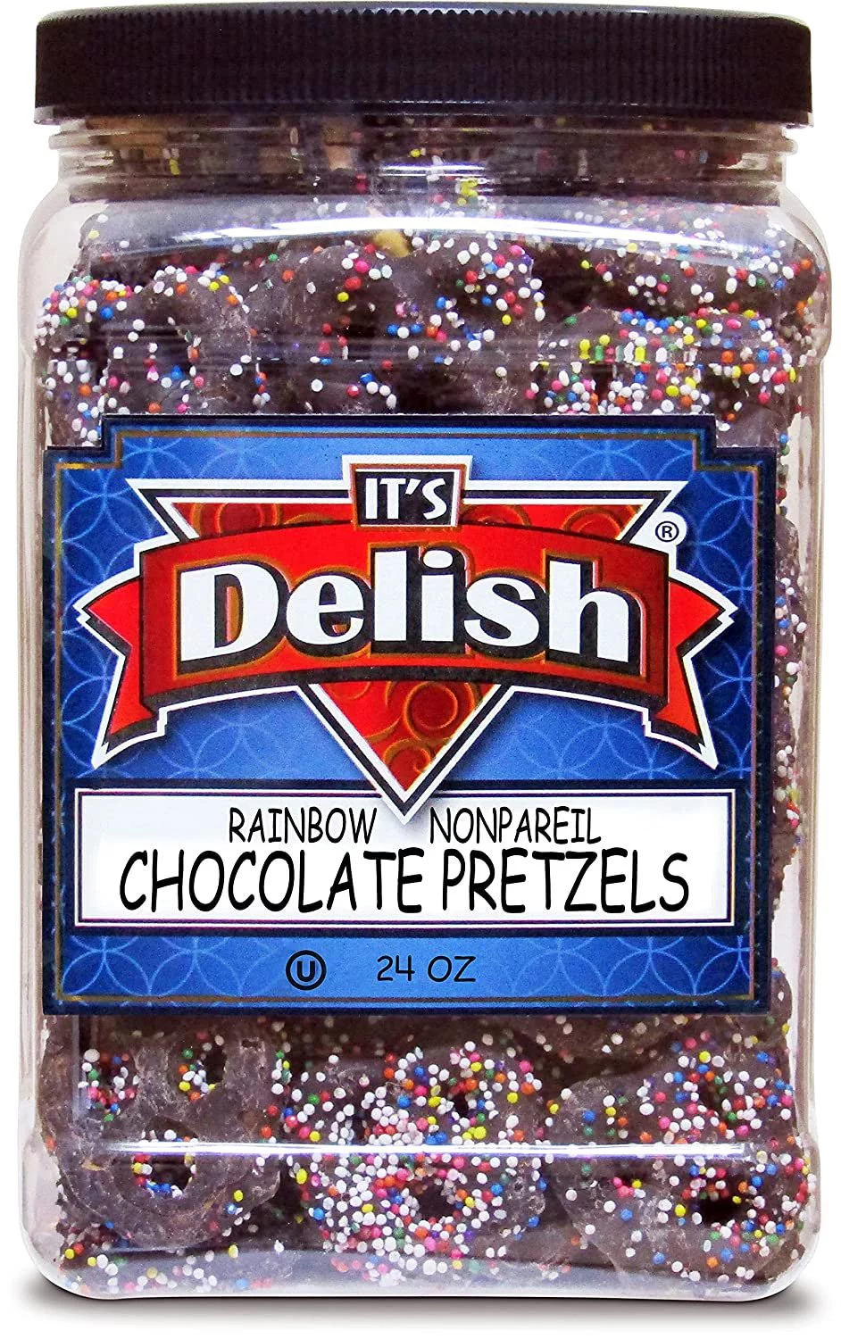 Rainbow Nonpareils Dark Chocolate Covered Pretzels by It's Delish, 1.5 Lbs Jumbo Container  Sweet & Salty Mini Pretzel Bite Size Pretzels Non Pareil Coated  Dairy-Free, Certified Kosher Parve