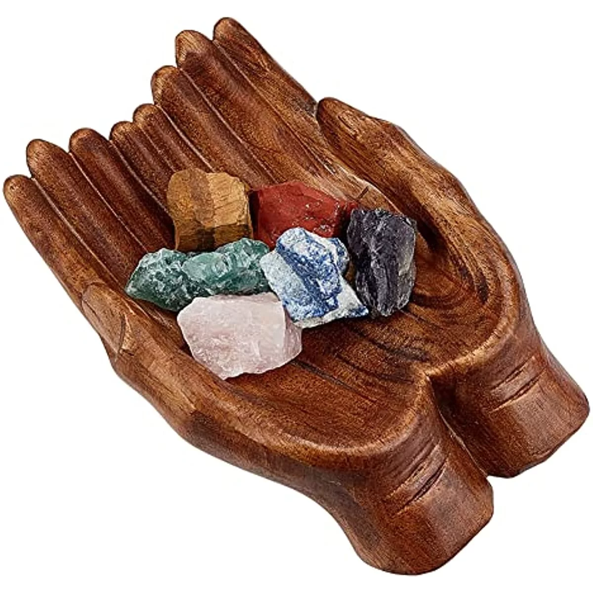 1pc Carved Hand Decorative Bowl Crystal Holder for Stones Display Crystal Tray Crystal Display Shelf Wood Key Bowl Offering bowl for Rock Display Wooden Bowls for Decor