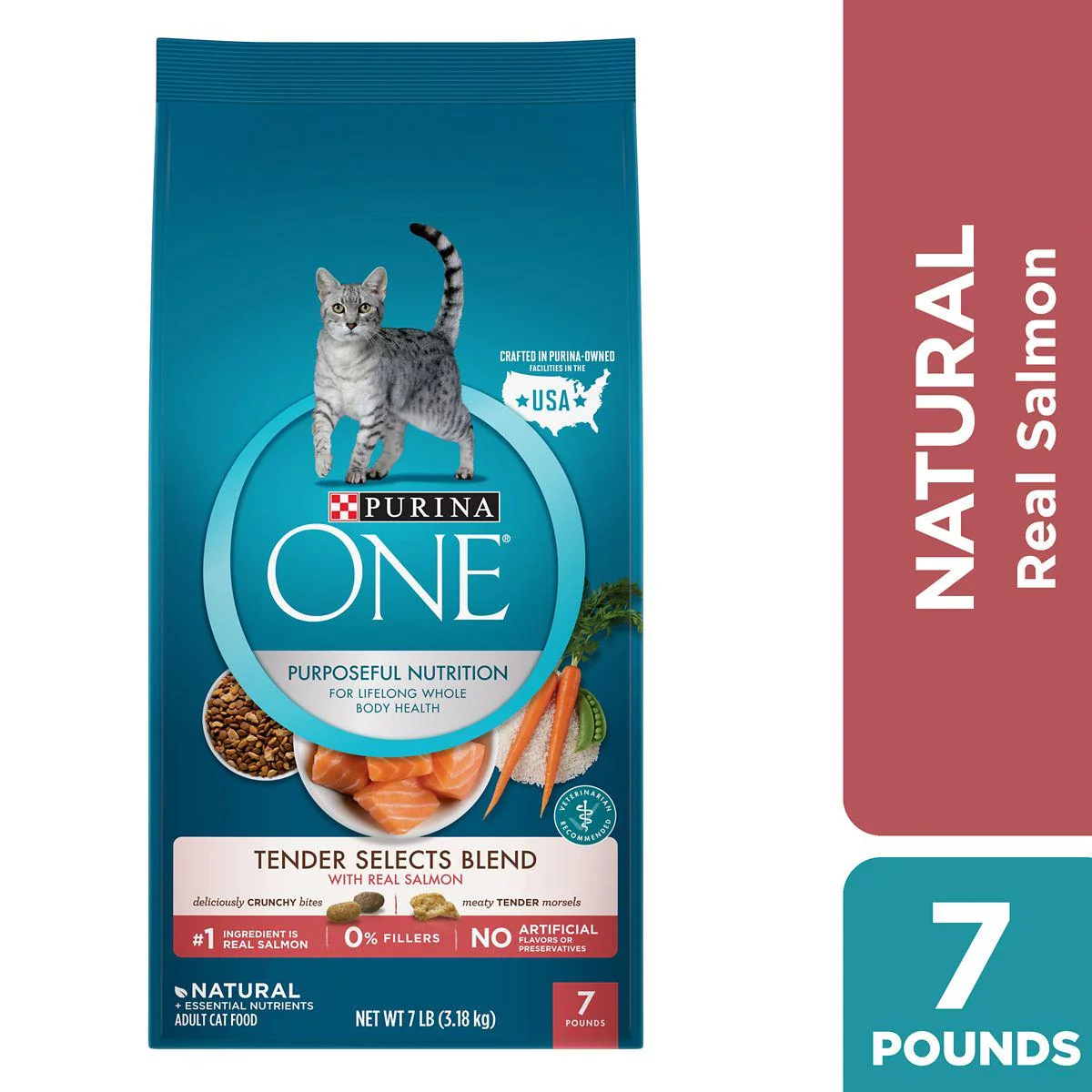Purina ONE Tender Selects Adult Salmon Blend Recipe Dry Cat Food, 7 lb. Bag