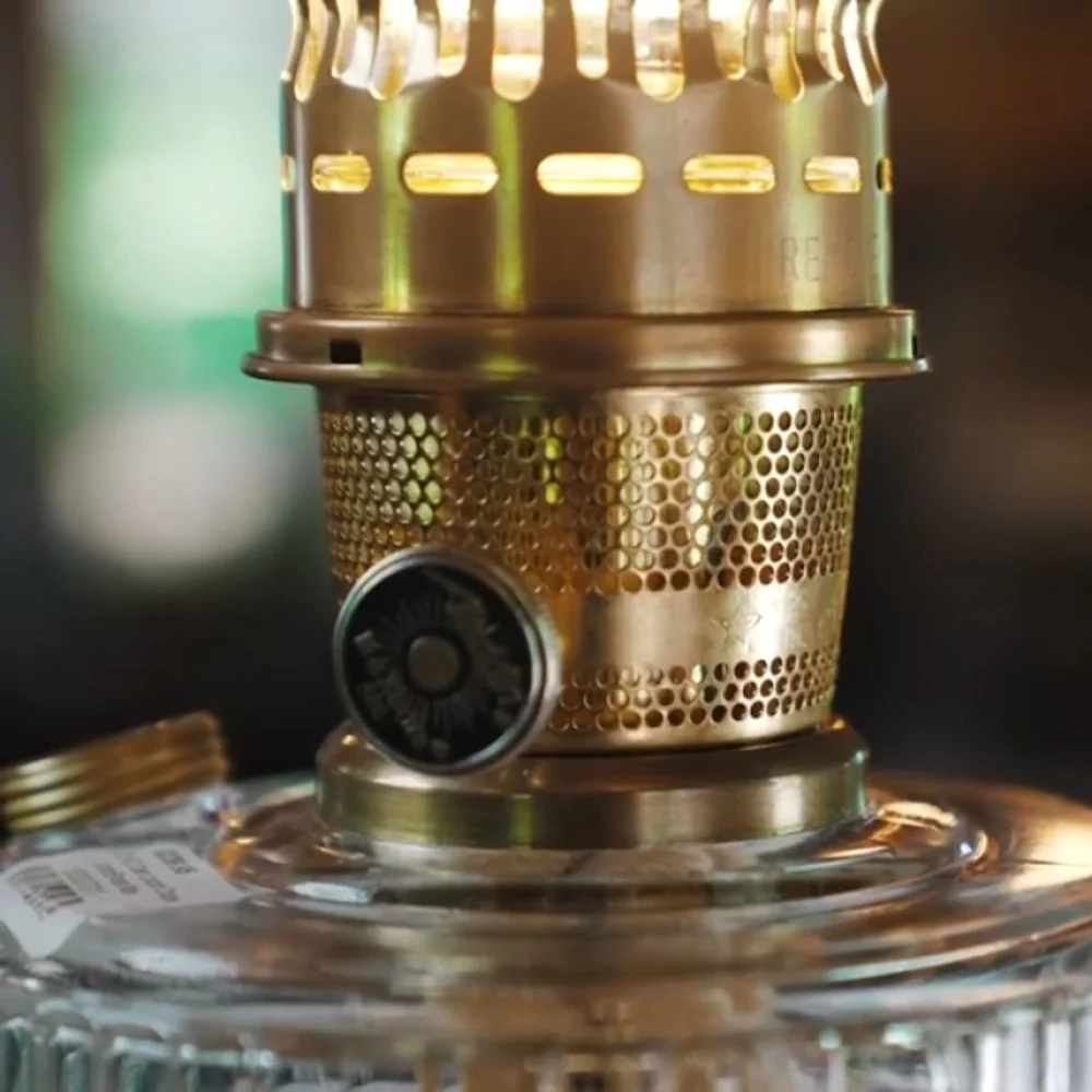 Aladdin Cobalt Lincoln Drape Table Oil Lamp Brass with Blue Meadow Shade, 24