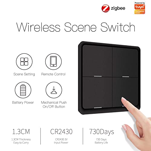 ZigBee Wireless Remote Control Smart Switch Wall Panel Transmitter,Requires MoesGo zigbee Hub,Smart Life/Tuya APP Remote Control, Wireless Button for Smart Home Devices and Scenes White