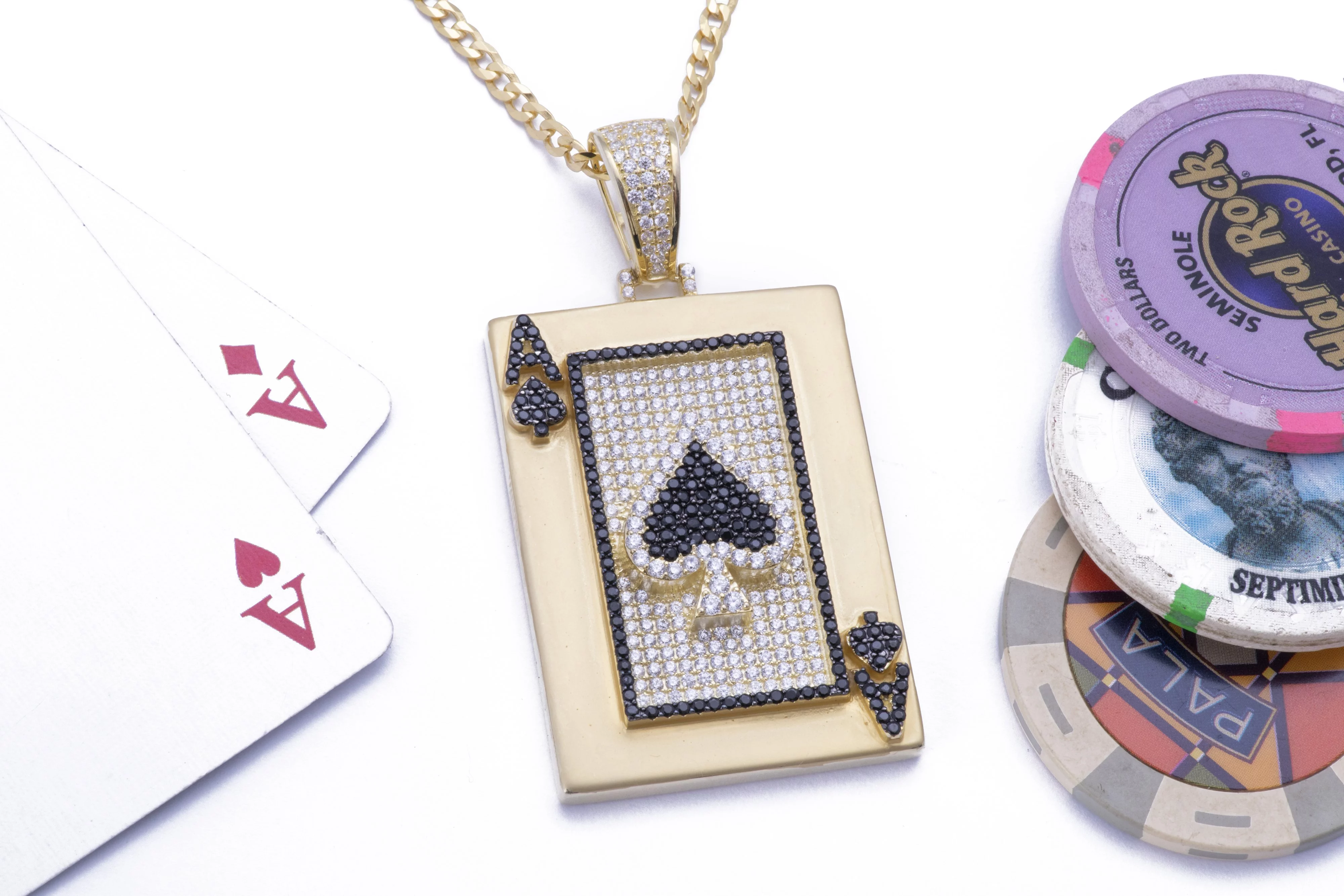 Ace of Spades Yellow Gold Plated CZ Chain in Sterling Silver
