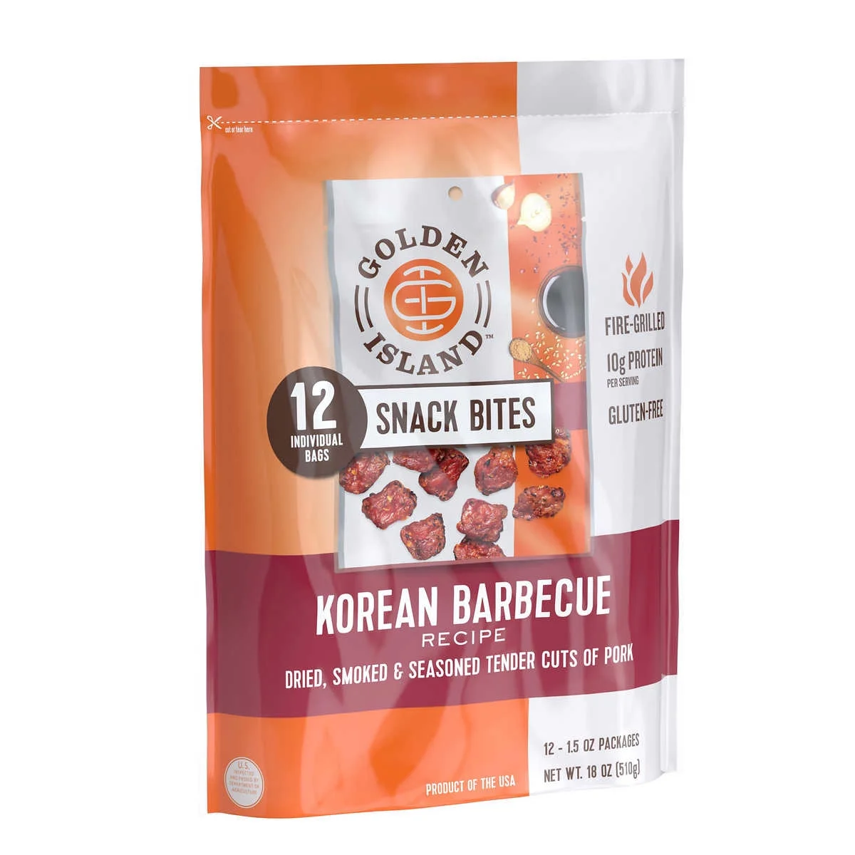 Golden Island Pork Snack Bites Korean Barbecue 1.5 Ounce (12 Count)