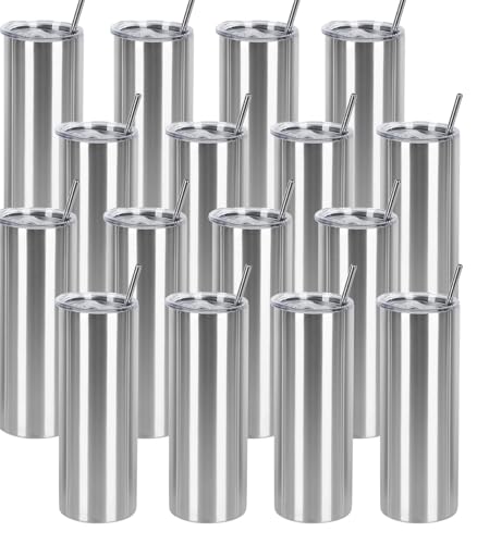 20 Oz Stainless Steel Straight Skinny Tumbler Set (8 Pack), Insulated Slim Thin Travel Cup with Lid, Black