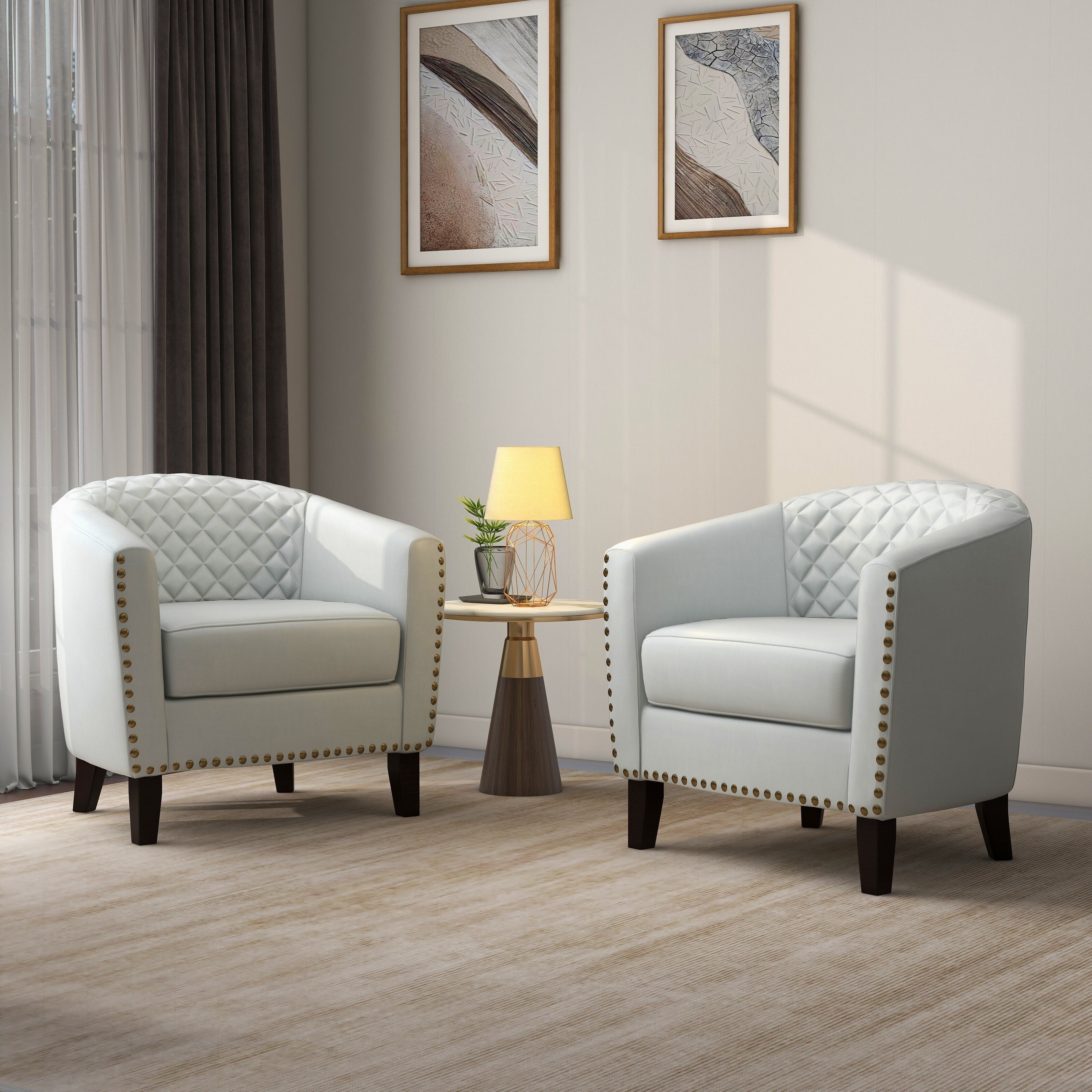 Jerry Guo Faux Leather Accent Barrel Chair- Set of 2 White