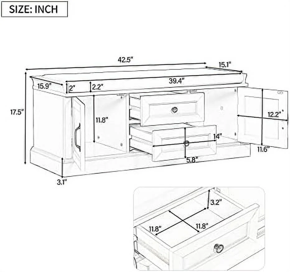 Harper & Bright Designs  Bench with 3 Shutter-Shaped Doors  Solid Wood Shoe Bench with Removable Cushion and and Hidden  Space for Hallway Entryway Living Room