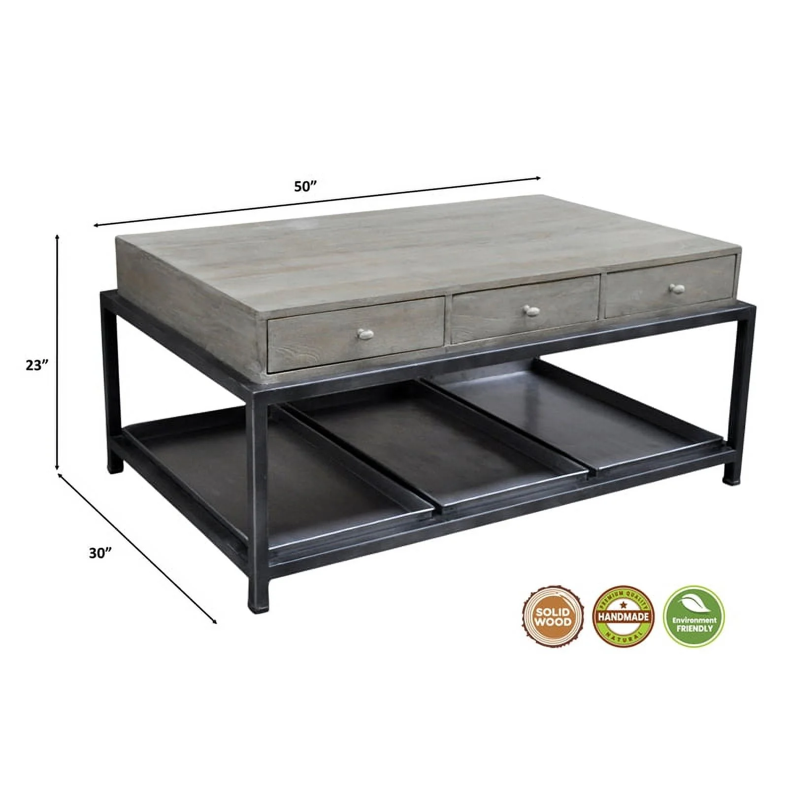 Taran Designs Julia 6-drawer Solid Wood Coffee Table in Gray/Black