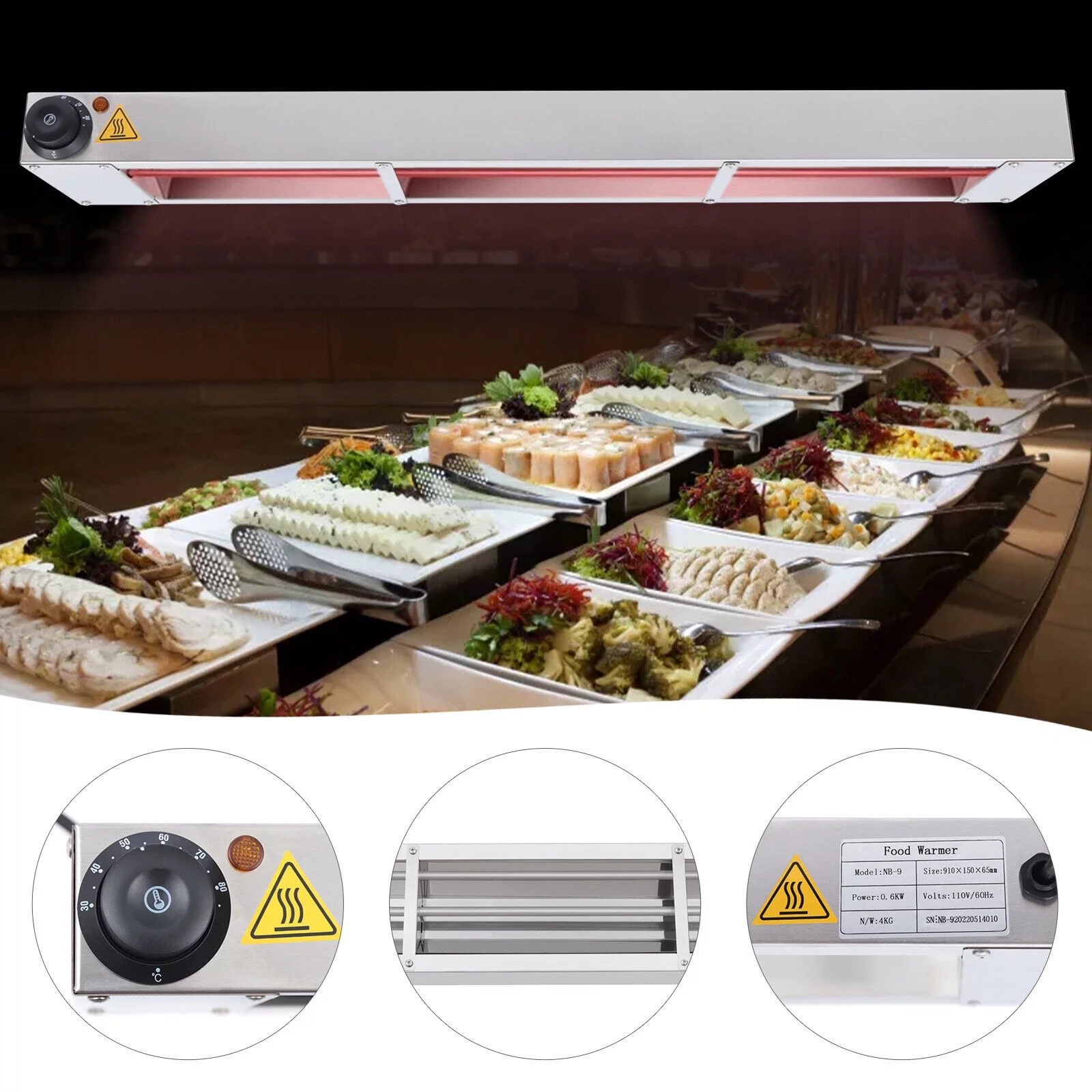 CNCEST 36*5.91*2.56in Commercial Food Warmer Bar Infrared Strip Heater Heat Lamp 110V 500/600W