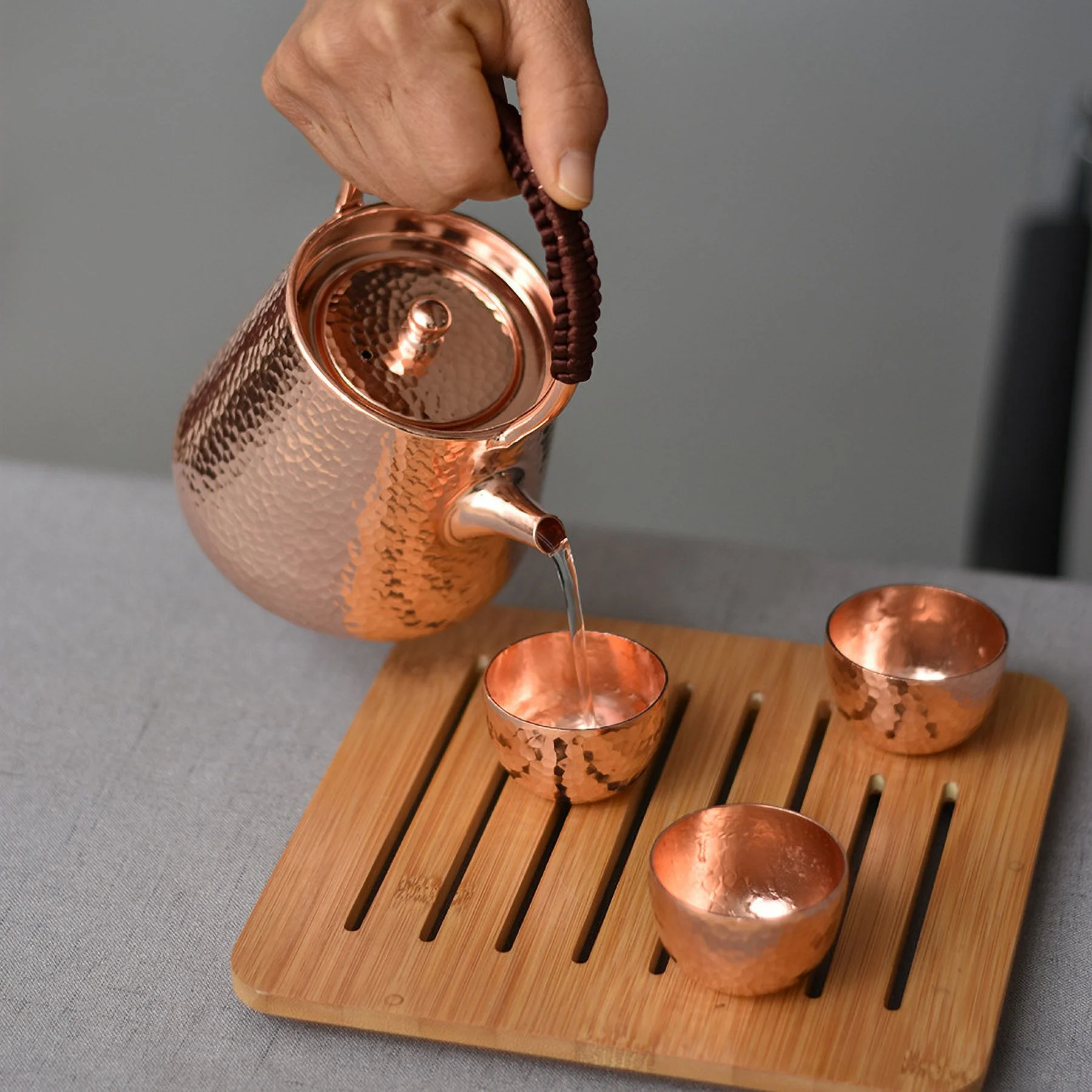 Wollet Hand-made Small Pure Copper Teapot, 15OZ, Lifting Beam Teapot Thickened Small Copper Pot Kung Fu Tea Set