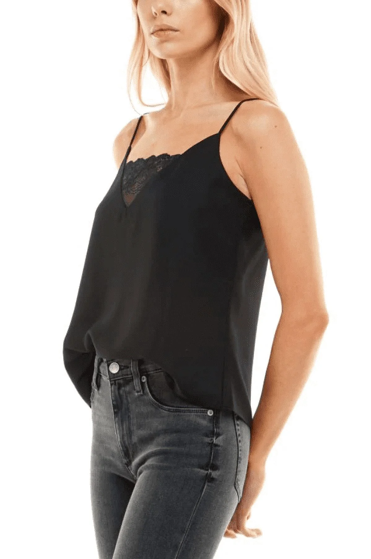Socialite BLACK Women's Leigh Lace Trim Camisole, US Medium