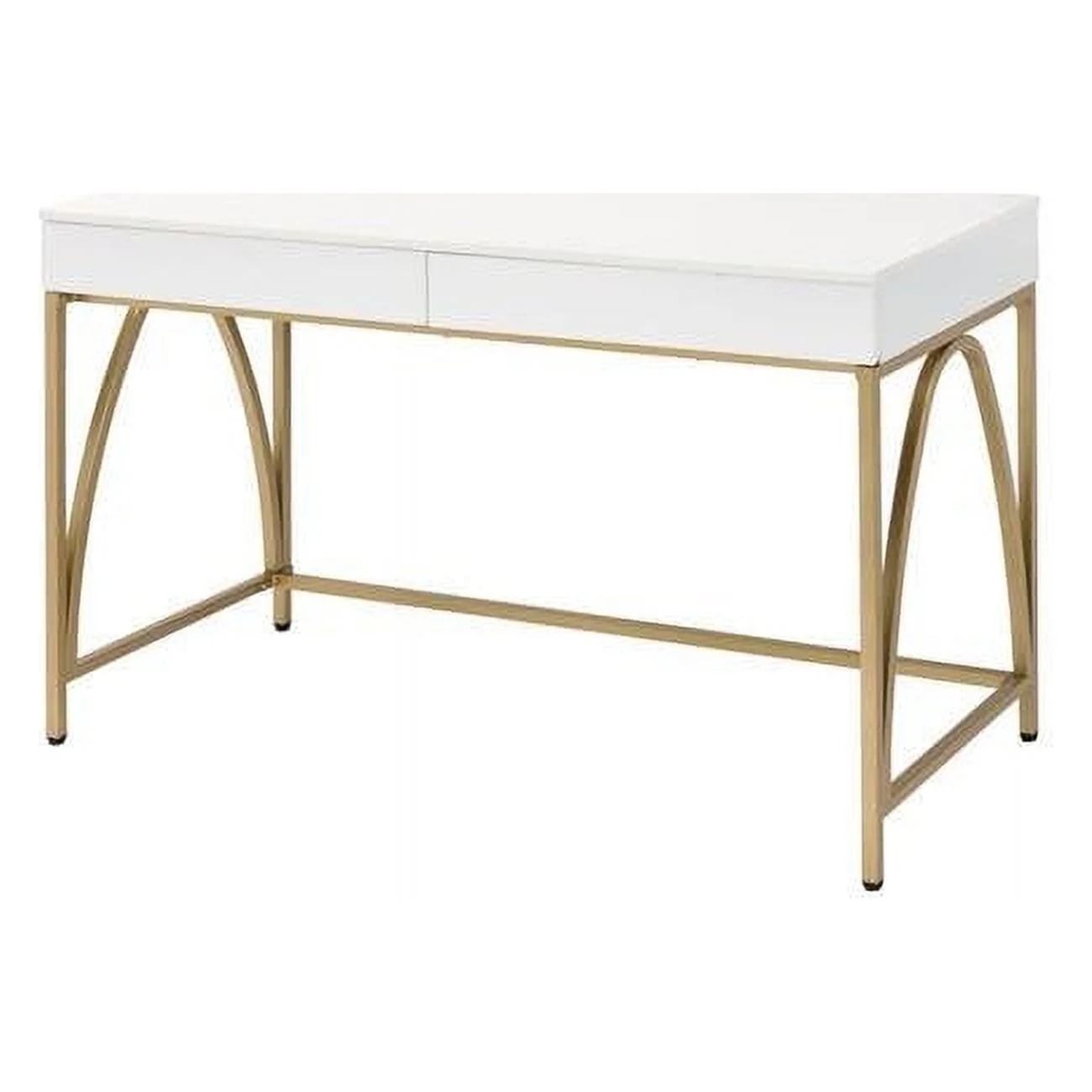 Rectangular Wooden Frame Desk with 2 Drawers & Metal Legs - White & Gold - 31 x 20 x 47 in.