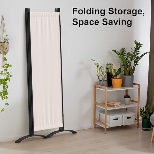 Room Divider 4 Panel Folding Screen Portable Wall with 5 Curved Metal Feet Partition Room Dividers，6FT Wall Divider for Office Divider, Bedroom，Dressing Room,White