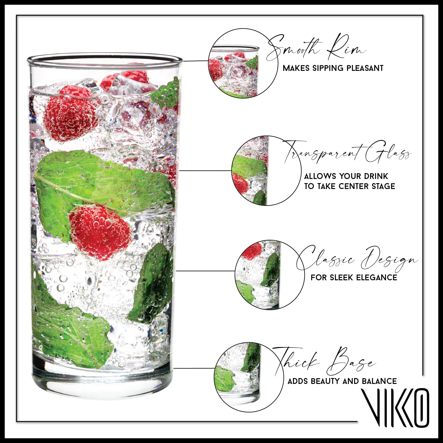 Vikko Water Glasses, Set of 12 Drinking Glasses, Thick and Durable Tumbler, 12.25 Ounce Tall Kitchen Glasses, Dishwasher Safe Highball Glass Tumbler, Heavy Duty Cups
