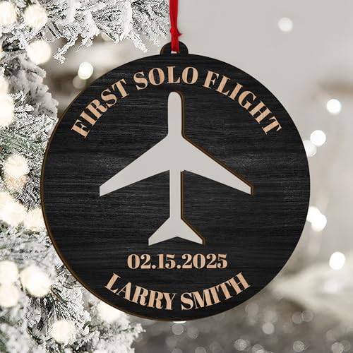 Personalized Monogram Airplane Ornament - Customized Name Wooden Airplane Flying Christmas Tree Ornaments, First Solo Flight Keepsake, Xmas 2024 Pilot Adventure Decorations, Flight Attendant