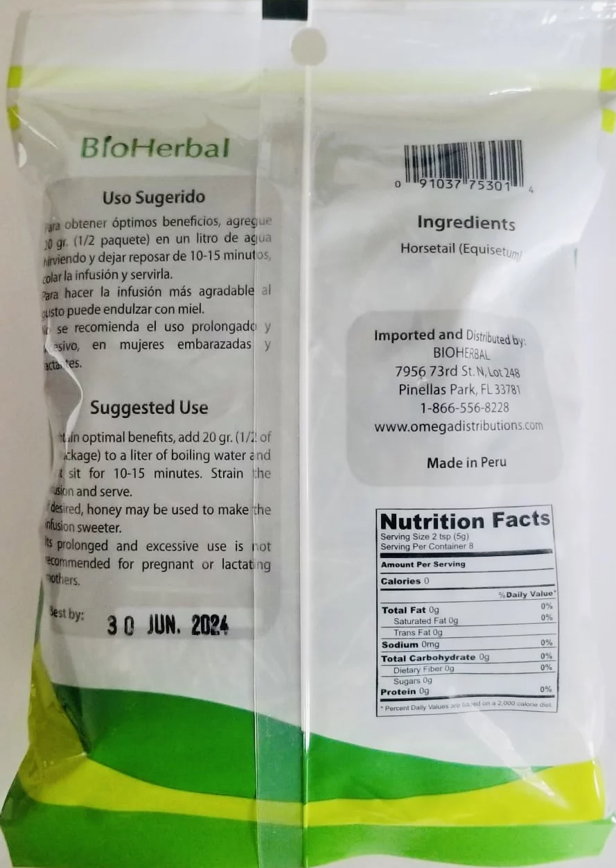 3-Pack BioHerbal Horsetail/Cola de Caballo Infusion Tea 40gr/1.4 oz bag Natural Herbal Supplement for Kidney Infections and Kidney Stones. Natural. No Caffeine.
