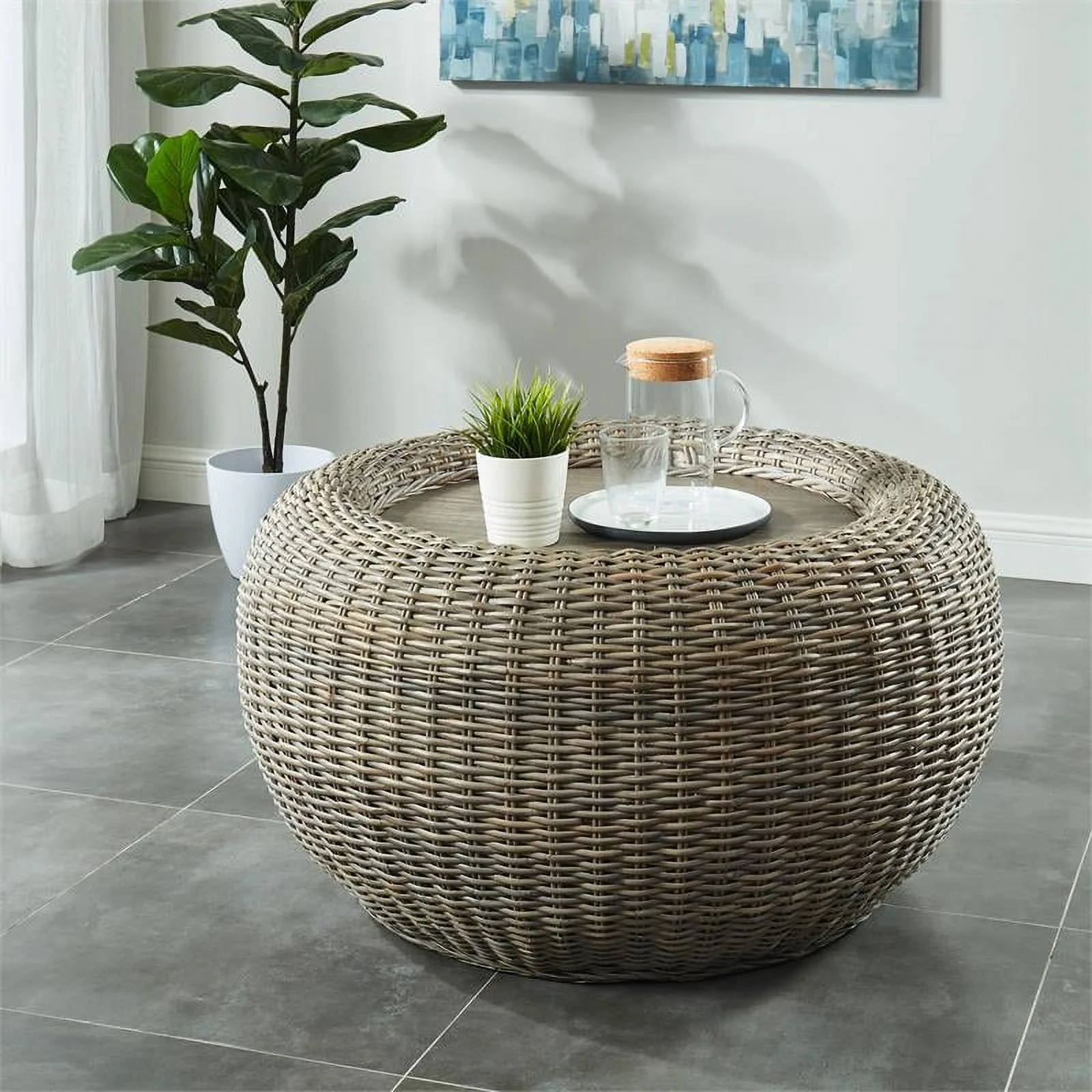 Furniture of America Lafleur Transitional Cobu Rattan Coffee Table in Brown