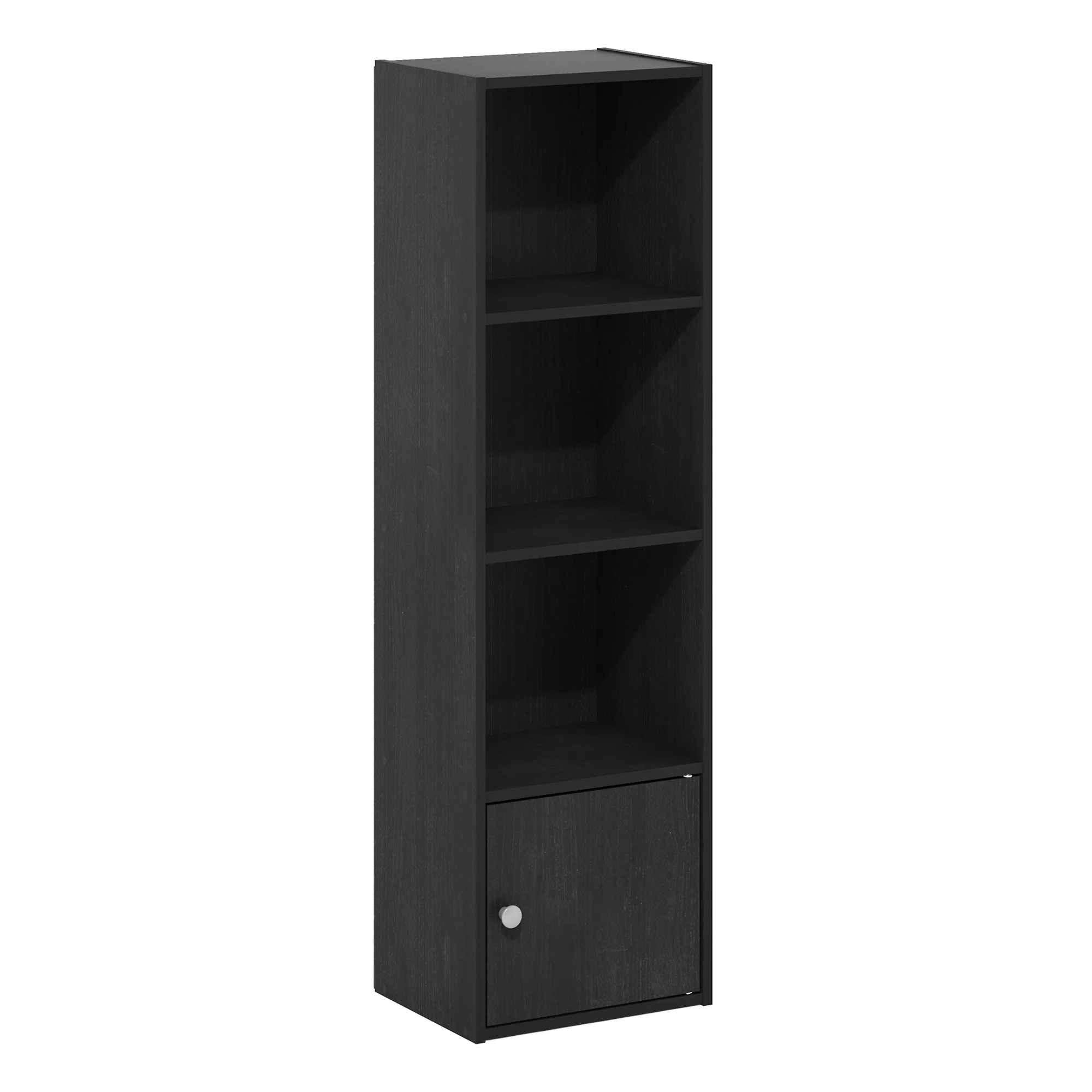 Furinno Luder 4-Tier Shelf Bookcase with 1 Door Storage Cabinet, Blackwood