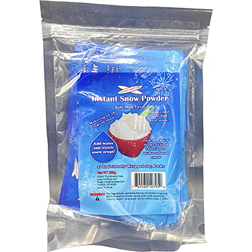 20 Individually Wrapped 10g. Packs of Instant Snow Powder Can Makes Add Water to Make 80 Cupr of Fake Snow, Artificial Snow