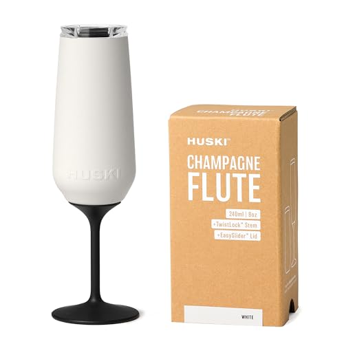 Huski Champagne Flute | NEW | Award-winning Design with Detachable Stem | Premium Stainless Steel Champagne Glass with Lid | Triple Insulated Tumbler | 8oz Capacity | Great Gift (Champagne)