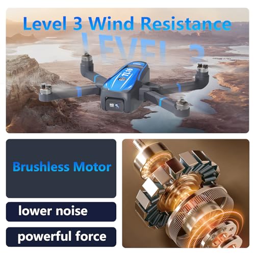 TL16 Brushless Motor Drone with 1080P Camera, FPV Drone for Adults, Optical Flow Positioning Headless Mode 90° Motorised Adjustable Lens, Foldable RC Quadcopter for Beginners, Blue