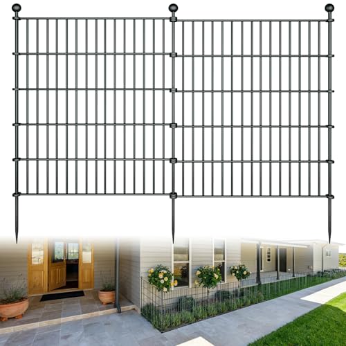 10 Panels Garden Fence Dog Fence Outdoor for Yard,32in H x 23.6ft L Rustproof Metal Fencing with Ground Stakes|No Dig Temporary Animal Proof Containment for Pets/Rabbits|Durable Patio Security Panels