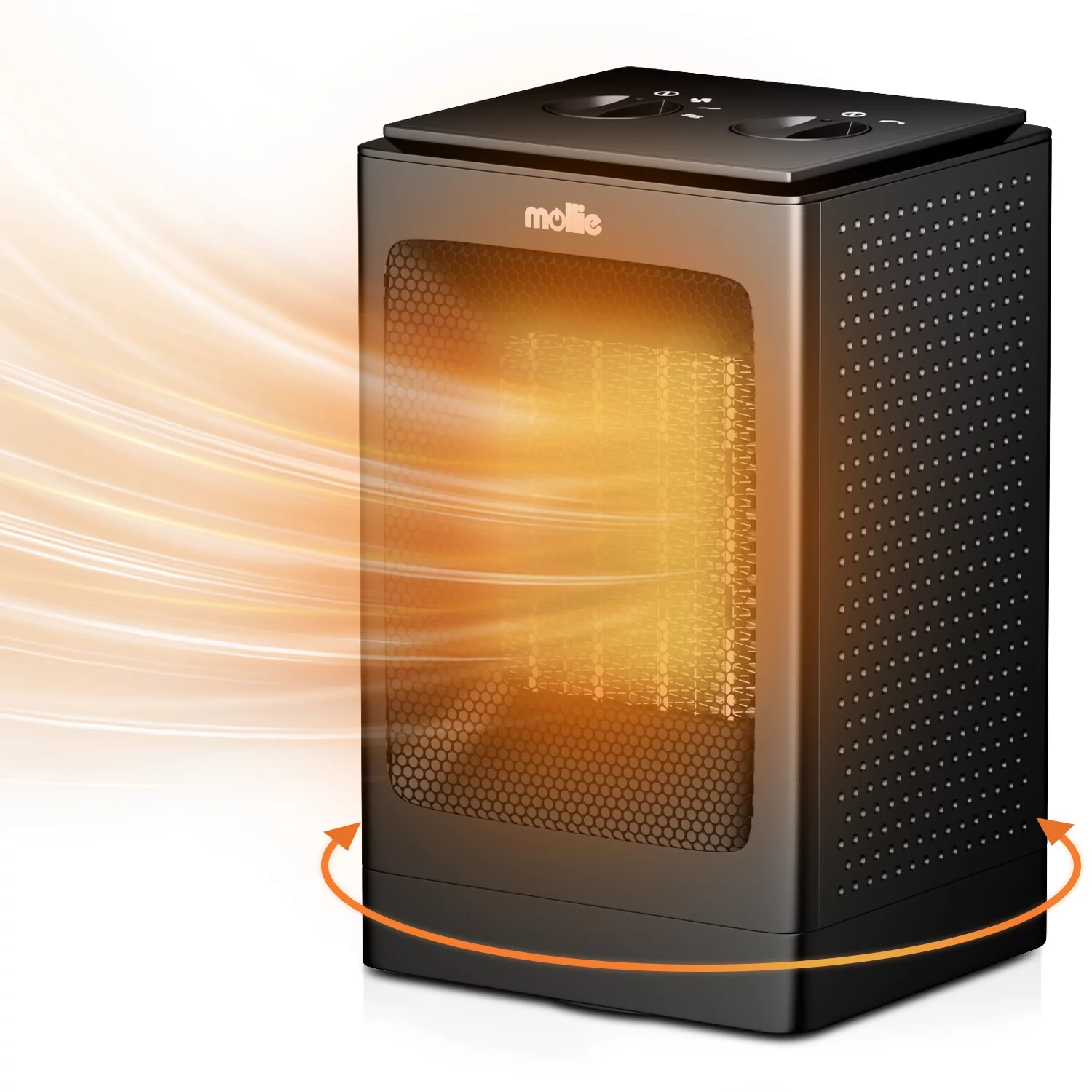 mollie Portable Space Heater, 1500W PTC Electric Heater Fan, for Office Dorm Room, Black