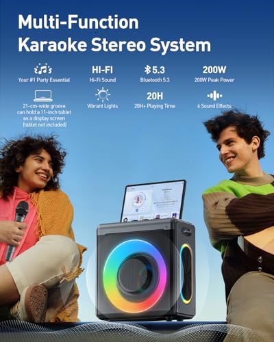 Karaoke Machine with 2 Wireless Microphones: Portable Bluetooth Speaker for Adults & Kids - PA System with Lights Supports TWS/TF Card/USB/AUX for Home Party-Stage Monitors