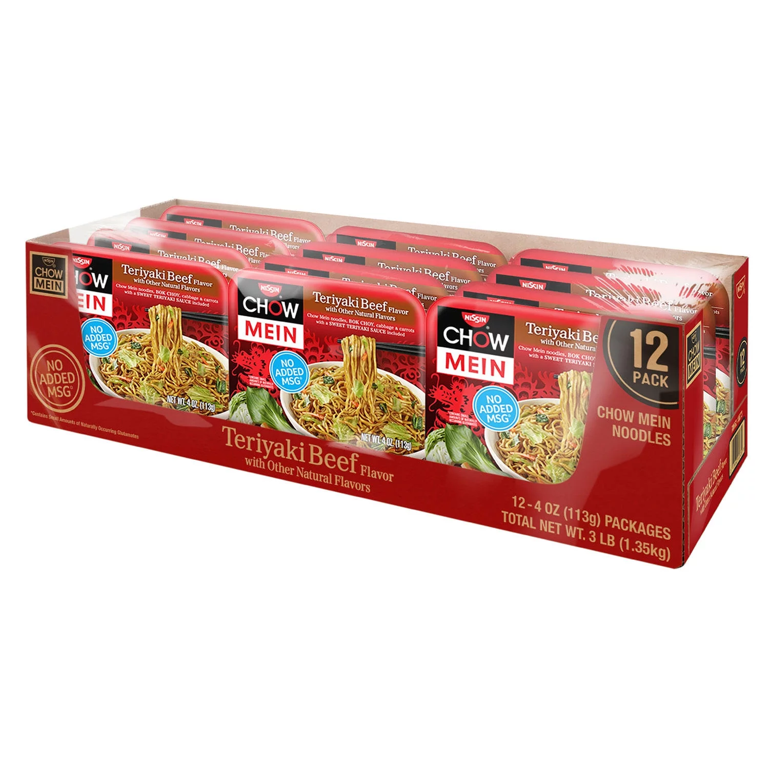 Nissin Chow Mein Noodles, Teriyaki Beef (4 oz., 12 ct.)