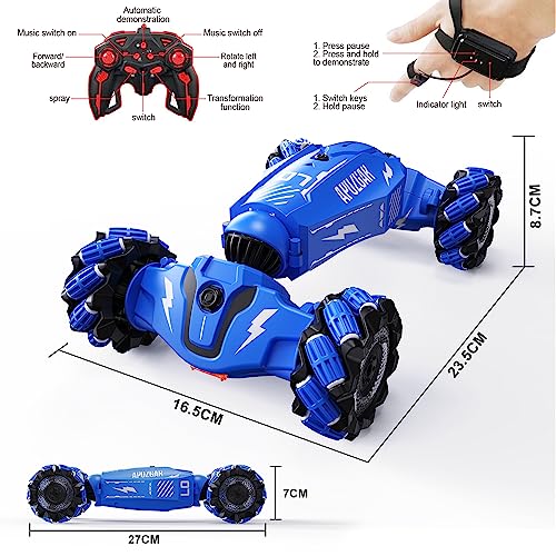 Upgraded Hand Gesture Sensing RC Stunt Car with Lights Music, Spray Drift Hand Gesture RC Car 360° Spins All Terrains Hand Controlled Truck Toys for 6 7 8 9 10 Year Old Boys