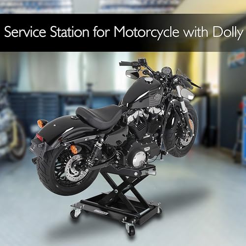 Pyle Motorcycle Lift, Scissor Jack, Dolly, Heavy Duty Steel, 1100 lbs Capacity, Black Powder Coat, Anti-Skid Rubber, Collapsible, Portable, Includes 4 Caster Wheels, Easy Storage, PLMOTJC11