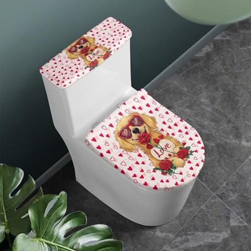 Christmas Bow Bell Toilet Tank Lid Cover and Toilet Seat Lid Cover 2 Pcs Set Toilets Covers with Elastic Cloth Fits Most Toilets Tanks & Lids