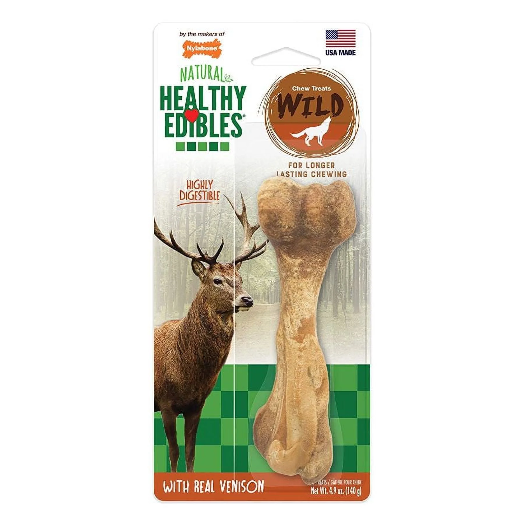 Nylabone Nylabone Healthy Edibles Wild Chew Bone - Venison Large - 1 Pack Pack of 2