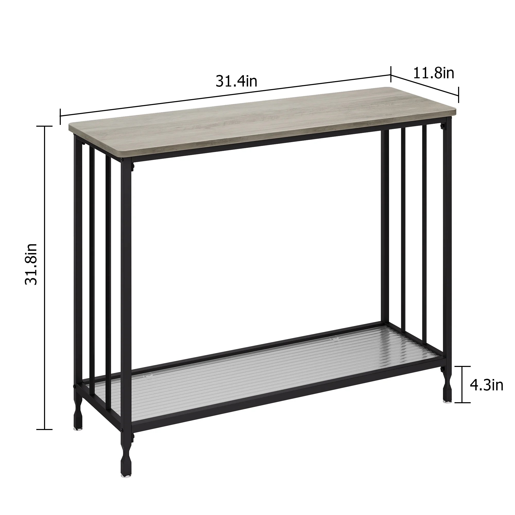 Homhougo Console Table, Industrial entryway Table, Narrow Sofa Table with Glass Shelf and Metal Frame,Entrance Table for Hallway, Living Room, Foyer, Office, Gray