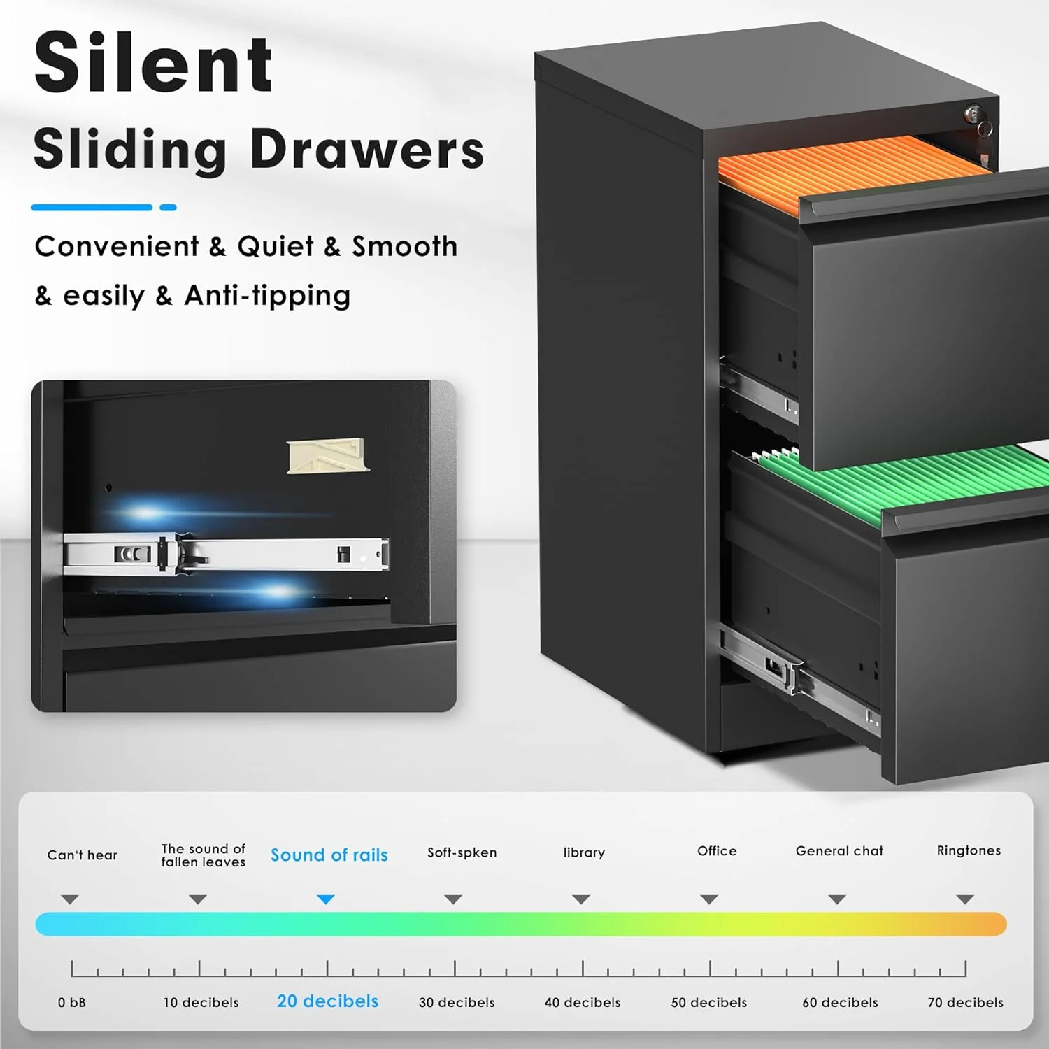 2 Drawer Metal Vertical File Storage Cabinet with Lock for Home, Office, School, Steel File Cabinet for A4 Letter /Legal Size (Black)