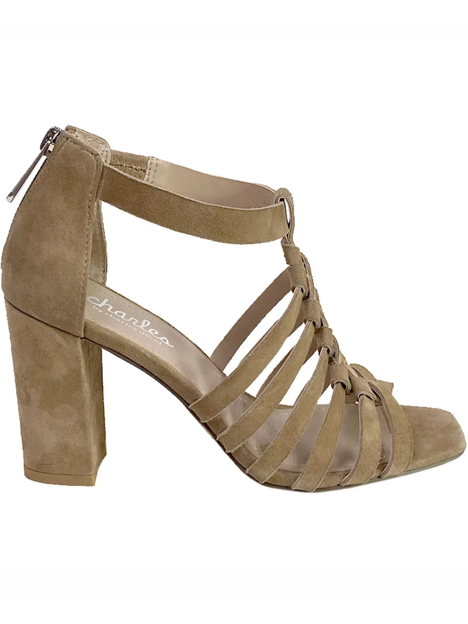 CHARLES BY CHARLES DAVID Womens Beige Woven Comfort Micah Square Toe Block Heel Zip-Up Leather Dress Sandals Shoes 8 M