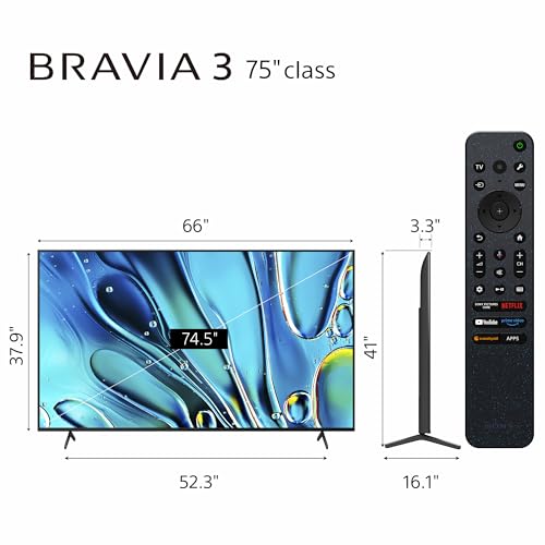Sony 65-Inch Class 4K Ultra HD BRAVIA 3 LED Smart TV with Google TV Dolby Vision HDR, PS5 Exclusive Features, K-65S30