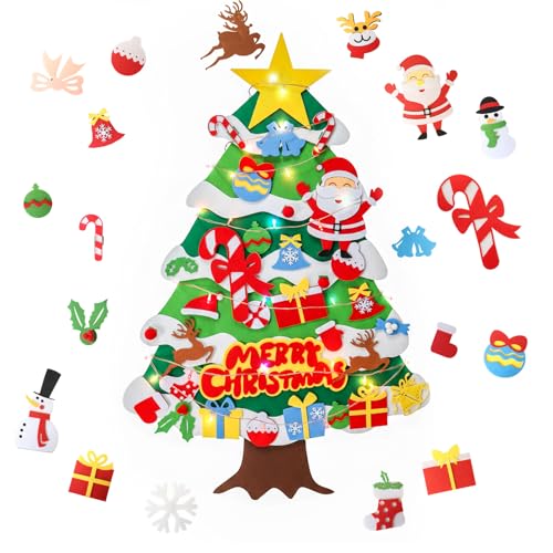 Felt Christmas Tree for Toddlers, 3.5ft DIY Wall-Mounted Xmas Tree with 50 Ornaments, Fun Christmas Decoration for Kids, Wall Hanging Holiday Tree for Toddlers