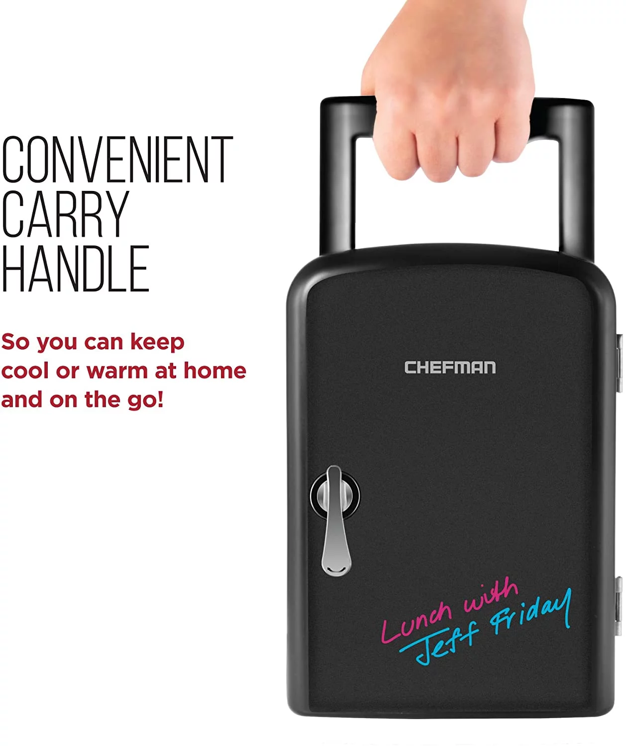 Chefman Portable 4L Mini Fridge w/ Dry Erase Door, Heating and Cooling - Black, New