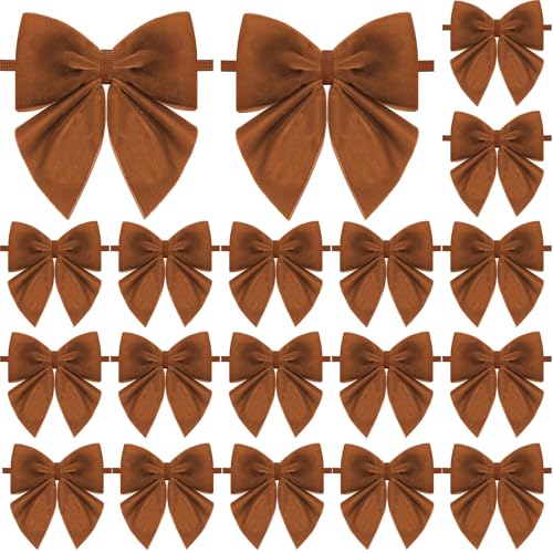 24 Pcs Mini Christmas Velvet Bows with 24 Pcs Clips for Gift Wrapping Christmas Tree 4 Inch Vintage Ribbon Bows Napkin Rings Hair Wreath DIY Crafts Supplies(Red Wine)