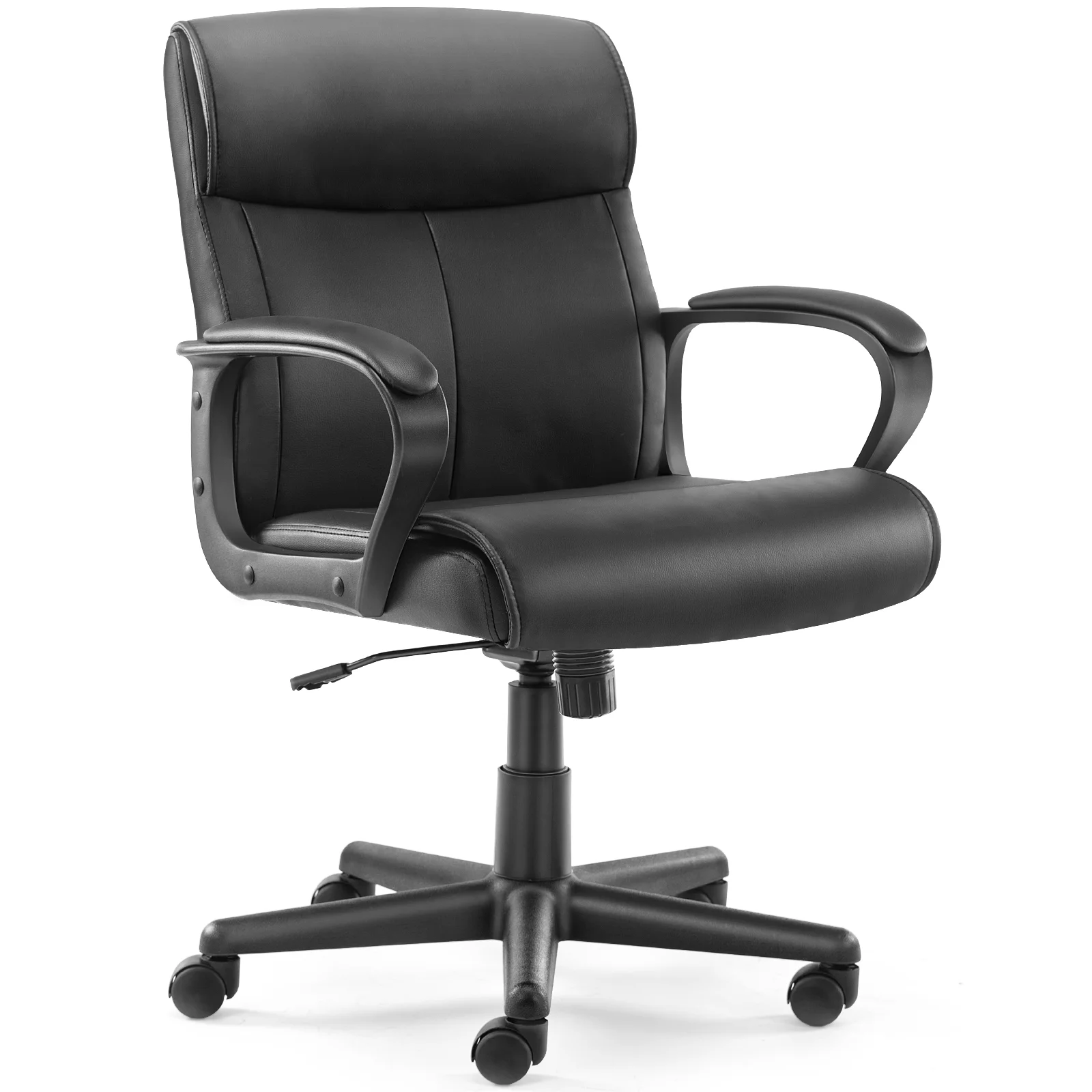 FOAUUH Mid Back Office Desk Chair with Padded Armrests PU Leather Home Office Chair
