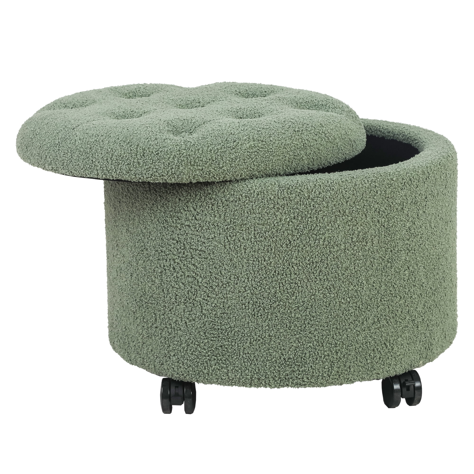 Joveco Velvet Button Tufted Round Storage Ottoman Stool Foot Rest