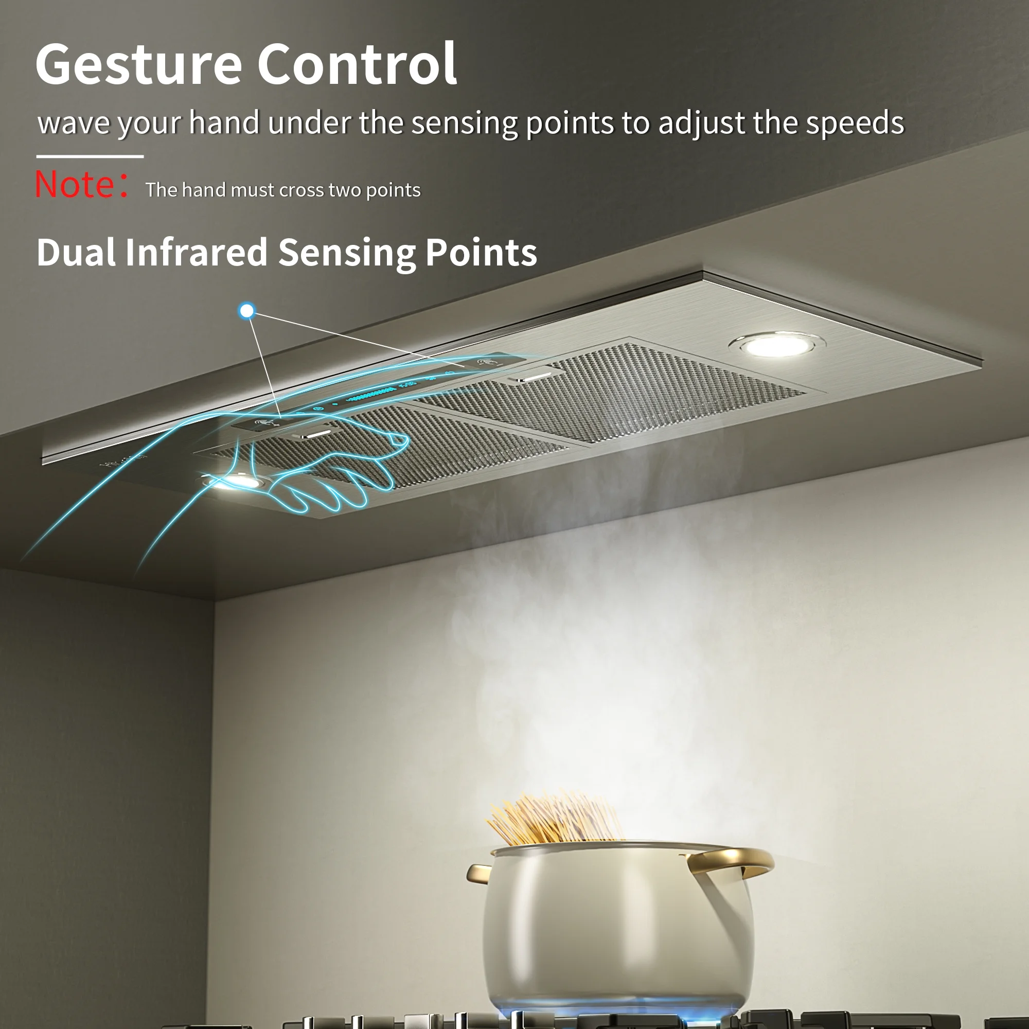 HisoHu Insert Range Hoods 30 Inch / 36 Inch, 900 CFM with Ducted Convertible Ductless (Kit Included), 4 Speed Gesture Sensing&Touch Control Panel, Stainless Steel Vent Hood(30 Inch)