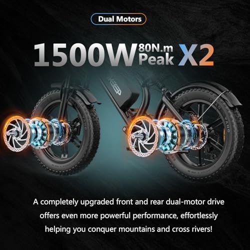 Electric Bike for Adults, 750W/1500W Peak Motor Ebike, 48V 15Ah Removable Battery, 60 Miles (PAS), 20