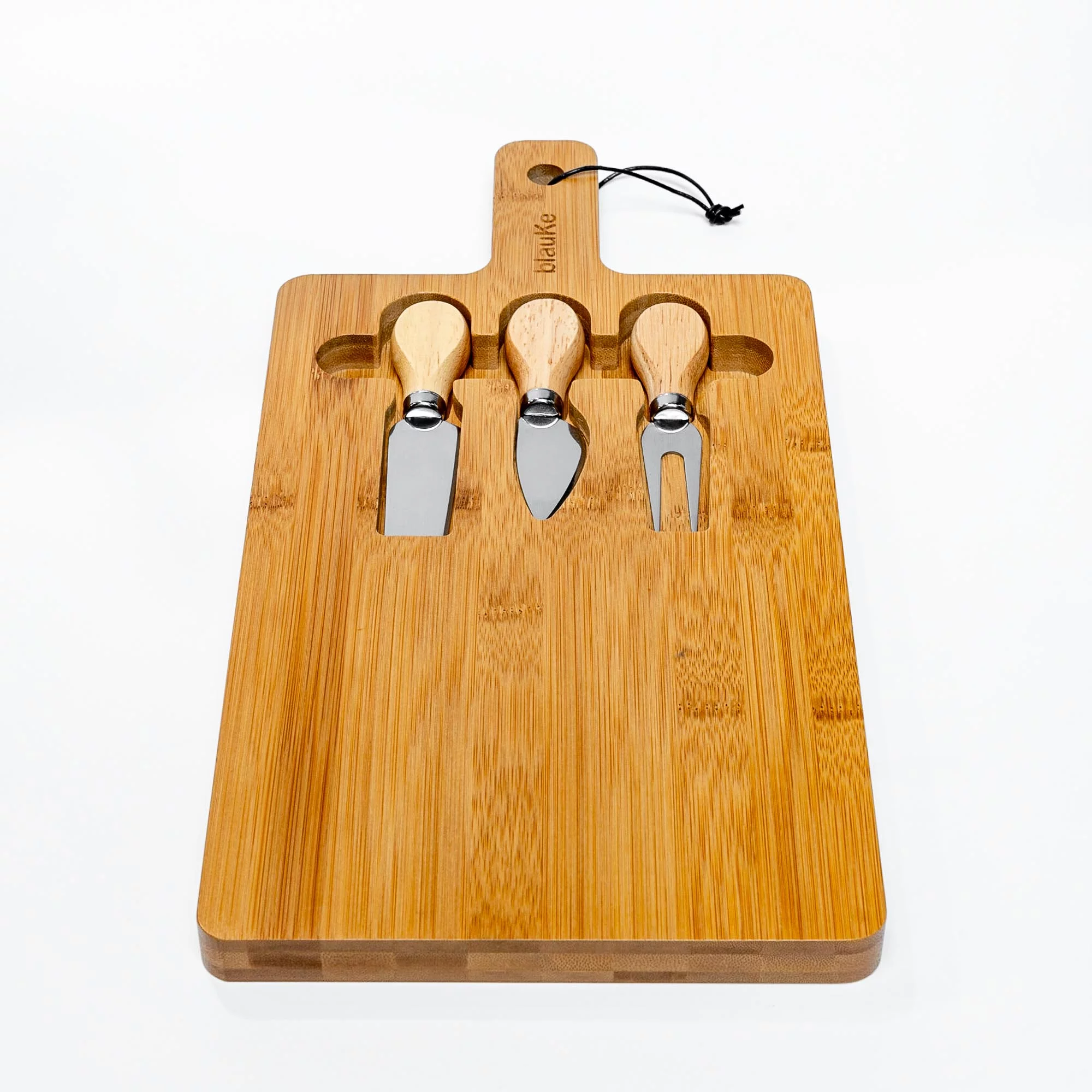 BlauKe® Bamboo Cheese Board and Knife Set 12x8 inch - Wood Cheese Cutting Board, Serving Tray Platter, Charcuterie Board Set, Magnetic Cheese Knives