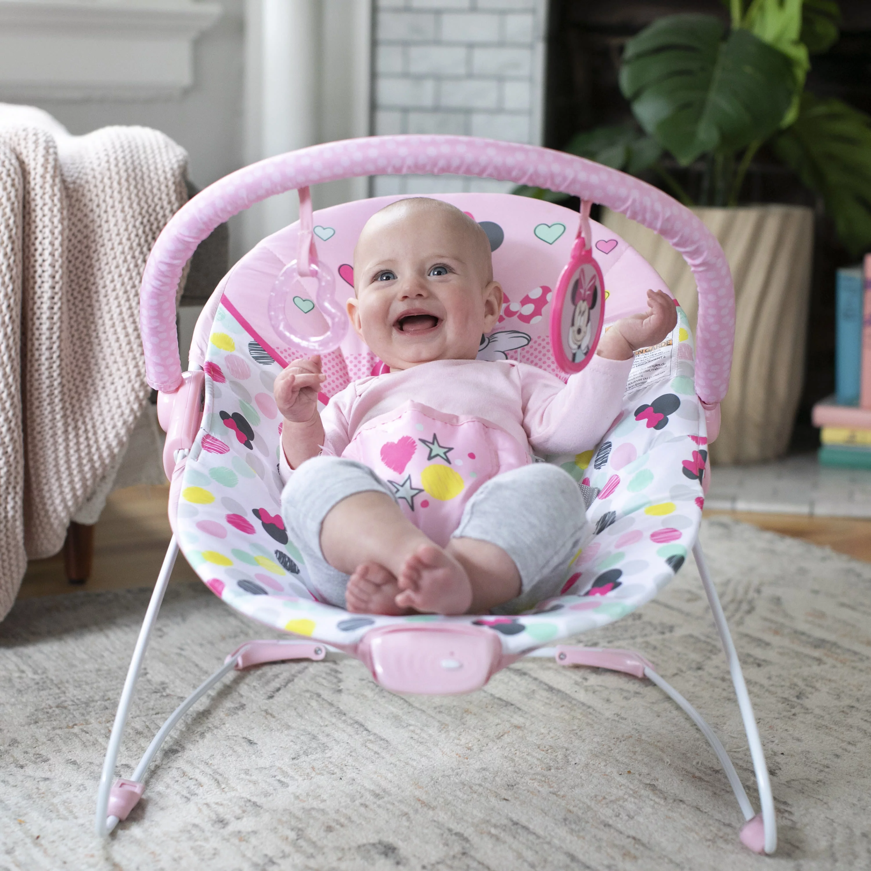 Disney Baby Slip Resistant Vibrating Infant Baby Bouncer, Minnie Mouse Spotty Dotty by Bright Starts