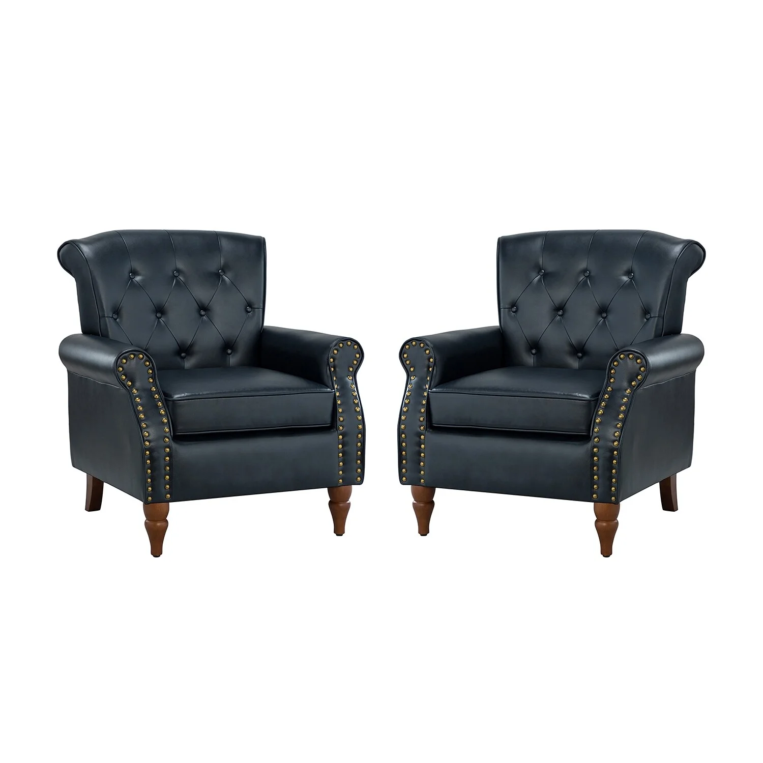 HULALA HOME Mycenae Upholstered Accent Armchair with Nailhead Trim Set of 2 NAVY