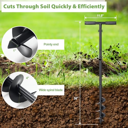Post Hole Digger, Hand Auger Spiral Drill for Planting, 38 Inch Long Post Hole Digger Manual Earth Auger for Fence Posts, Sand, Bulb, Seedlings, Tree, Mail Box, Non Slip T Handle