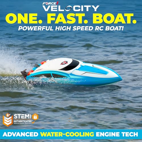 Force1 Velocity Blue Fast RC Boat- Remote Control Boats for Adults and Kids, Underwater Speed Racing Mini RC Boats for Pools and Lakes, 2.4GHZ Transmitter, 2 Rechargeable Batteries, Low Battery Alert